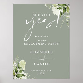 フローラセージグリーン婚約パーティウェルカムサイン ポスター