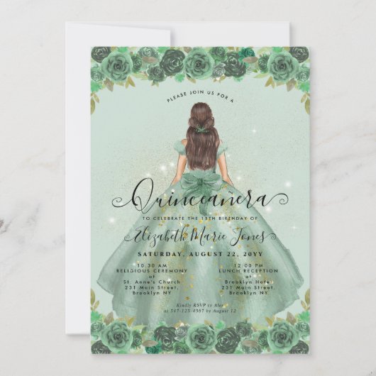 フローラセージグリーン金ゴールドグラムプリンセスキンセアニェラ 招待状 (正面)