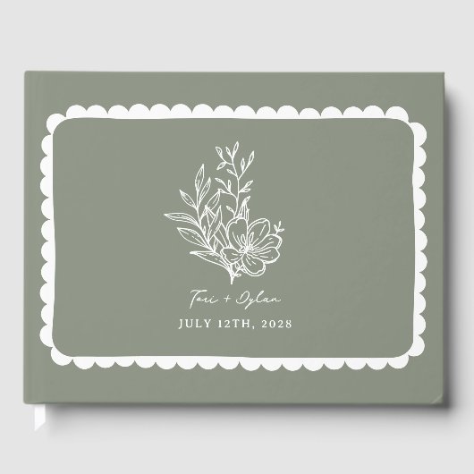 フローラセージ緑のブーケ結婚スカロップ ゲストブック (正面)