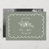 フローラセージ緑の植物日付写真を保存 セーブザデート (正面/裏面)