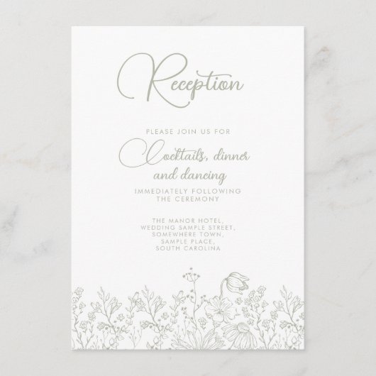 フローラセージ緑ワイルドフラワーウェディングレセプション エンクロージャーカード (正面)