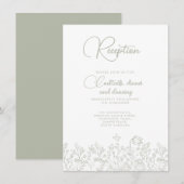 フローラセージ緑ワイルドフラワーウェディングレセプション エンクロージャーカード (正面/裏面)