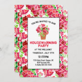 フローラゼラニウムピンクコーラルレッドハウスウォーミングパーティー 招待状 (正面/裏面)