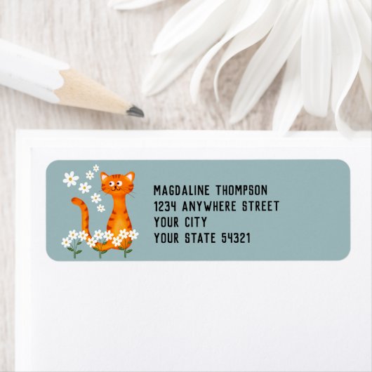 フローラソフトティール（緑がかった色）オレンジキャット差出人住所 ラベル (インサイチュ)