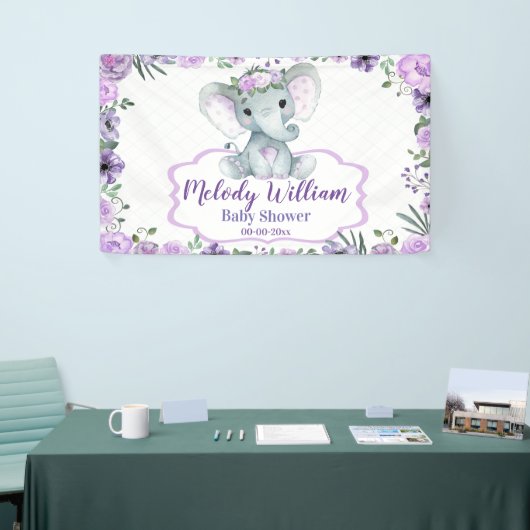 フローラゾウ紫色のサイン素朴の背景シャワー 横断幕 (トレードショー)