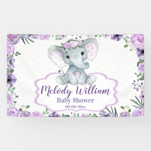 フローラゾウ紫色のサイン素朴の背景シャワー 横断幕 (横)