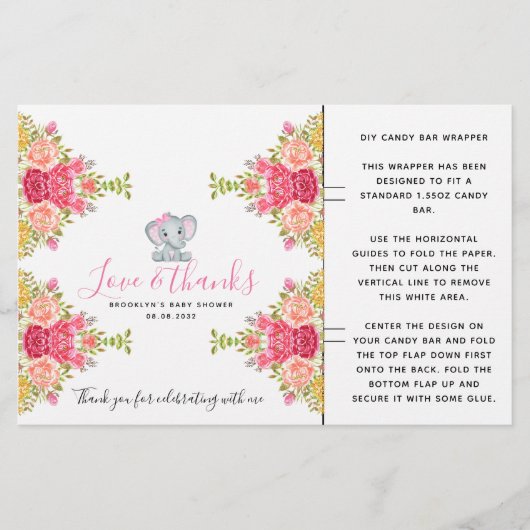 フローラゾウ赤ちゃんシャワーキャンディバーラッパ (正面)