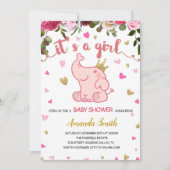 フローラゾウ赤ちゃんシャワー招待状カードガール 招待状 (正面)