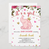 フローラゾウ赤ちゃんシャワー招待状カードガール 招待状 (正面/裏面)