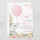 フローラゾウ赤ちゃんシャワー招待状 招待状 (正面/裏面)