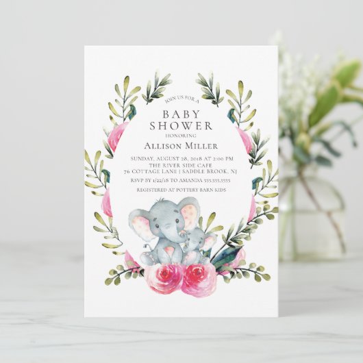 フローラゾウ赤ちゃんシャワー招待状 招待状 (スタンド正面)