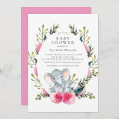 フローラゾウ赤ちゃんシャワー招待状 招待状 (正面/裏面)