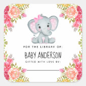 フローラゾウ赤ちゃんシャワー蔵書票 スクエアシール (正面)