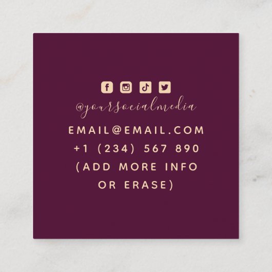 フローラタイガースターダスト輝くタトゥーガーリーアーティスト スクエア名刺 (裏面)