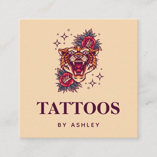 フローラタイガースターダスト輝くタトゥーガーリーアーティスト スクエア名刺 (正面)