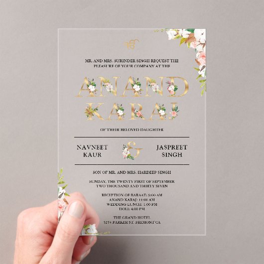フローラタイポグラフィアナンドKarajシーク結婚ズ アクリル招待状 (インサイチュ (ポータブル))