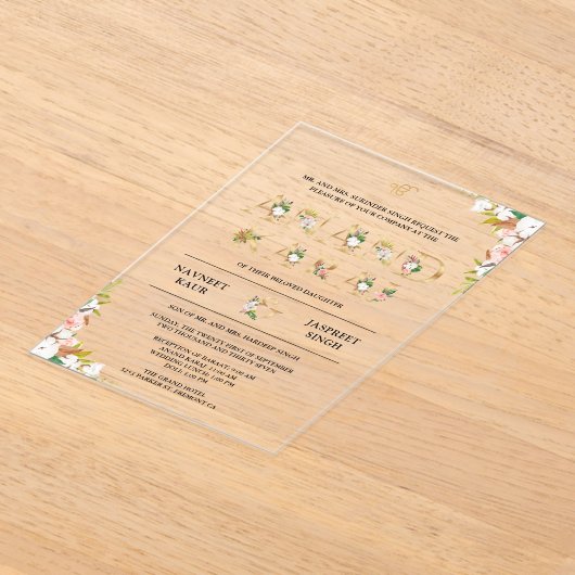 フローラタイポグラフィアナンドKarajシーク結婚ズ アクリル招待状 (レイダウン)