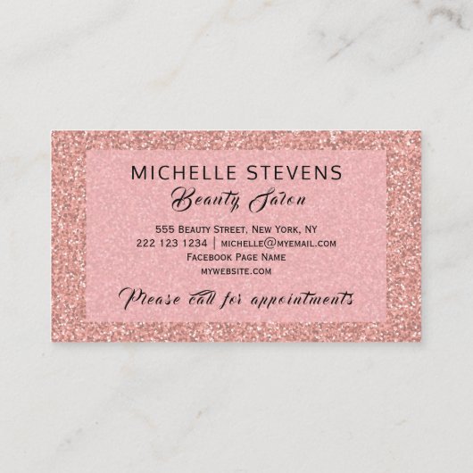 フローラタイポグラフィグリッターピンクブラックグラムサロン 名刺 (裏面)