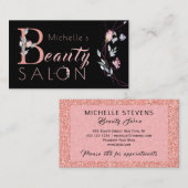 フローラタイポグラフィグリッターピンクブラックグラムサロン 名刺 (正面/裏面)