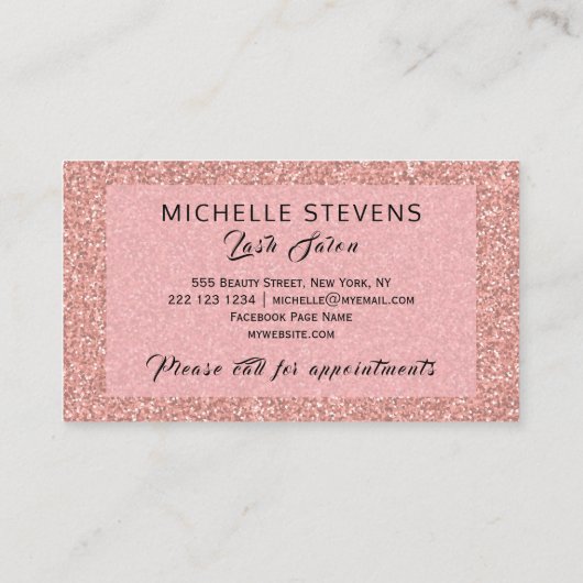 フローラタイポグラフィグリッターピンクブラックグラムサロン 名刺 (裏面)