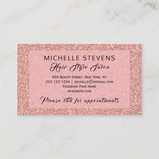 フローラタイポグラフィグリッターピンクブラックグラムサロン 名刺 (裏面)