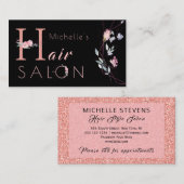 フローラタイポグラフィグリッターピンクブラックグラムサロン 名刺 (正面/裏面)