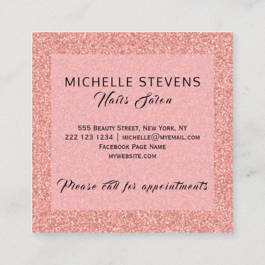 フローラタイポグラフィグリッターピンクブラック爪、 ネイルサロン スクエア名刺 (裏面)