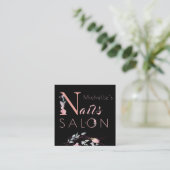 フローラタイポグラフィグリッターピンクブラック爪、 ネイルサロン スクエア名刺 (スタンド正面)