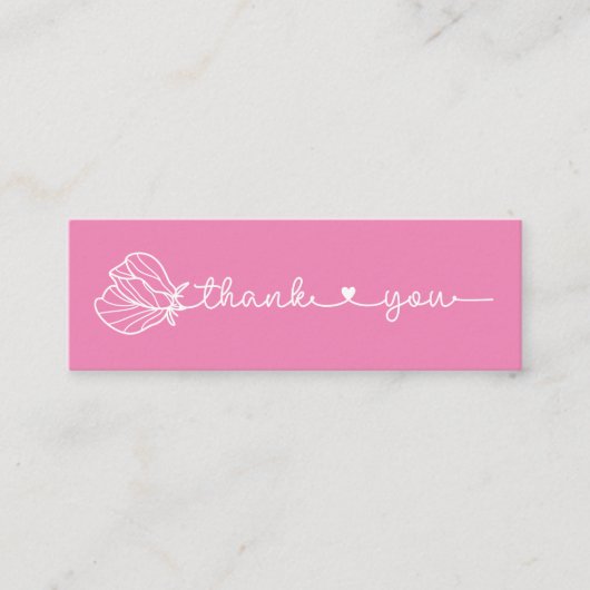 フローラタイポグラフィシンプルピンクミニマルサンキュー スキニー名刺 (正面)