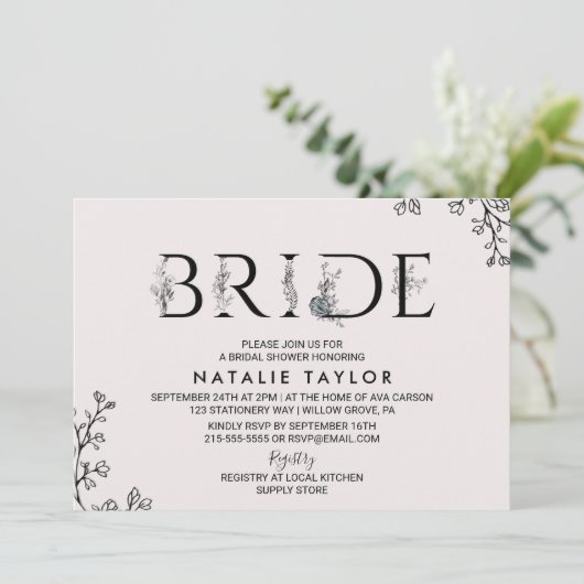 フローラタイポグラフィブライドブライダルシャワー 招待状 (スタンド正面)