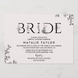 フローラタイポグラフィブライドブライダルシャワー 招待状