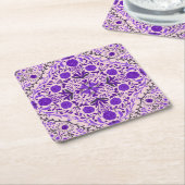 フローラタイルは紫と綿キャンディピンク スクエアペーパーコースター (アングル)