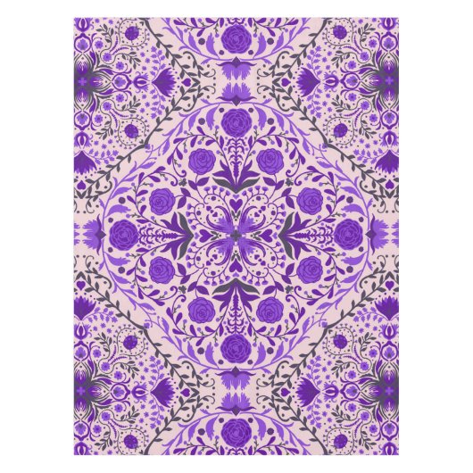 フローラタイルは紫と綿キャンディピンク テーブルクロス (正面)