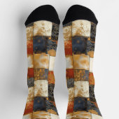 フローラタイルパッチワークカスタムソックス – 金ゴールドと海軍 ソックス (上部)