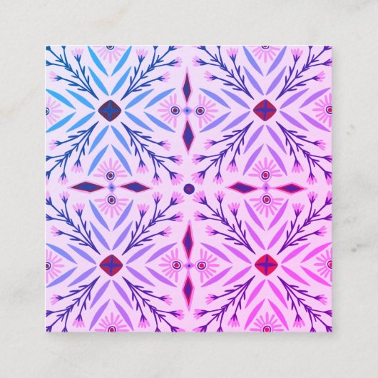 フローラタイル幾何学的パープルブルー スクエア名刺 (裏面)