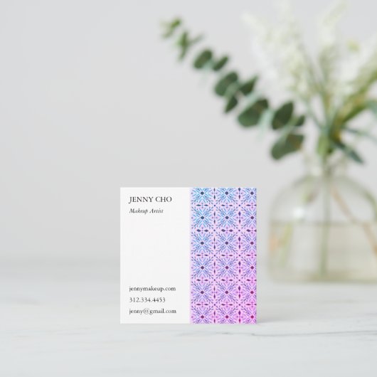 フローラタイル幾何学的パープルブルー スクエア名刺 (スタンド正面)