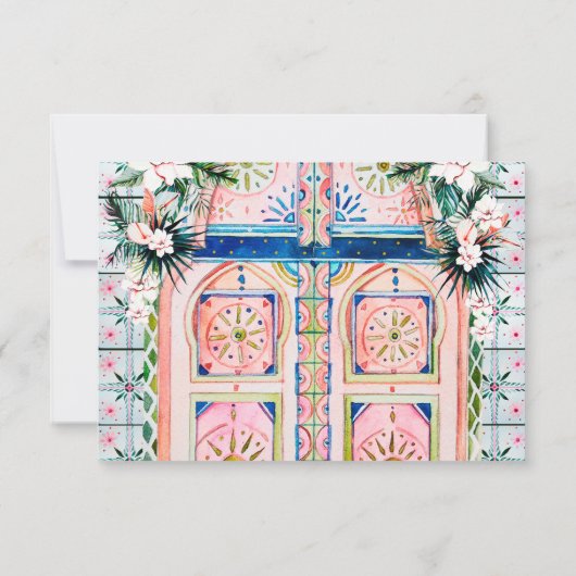 フローラタイル |モロッコのトロピカルウェディングRSVP 出欠カード (裏面)