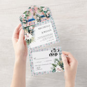 フローラタイル |モロッコのトロピカル結婚トロピカル オールインワン招待状 (貼ってはがせる)