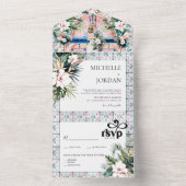 フローラタイル |モロッコのトロピカル結婚トロピカル オールインワン招待状 (内側)