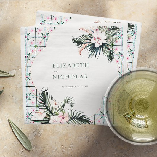 フローラタイル |モロッコのトロピカル結婚トロピカル スタンダードカクテルナプキン