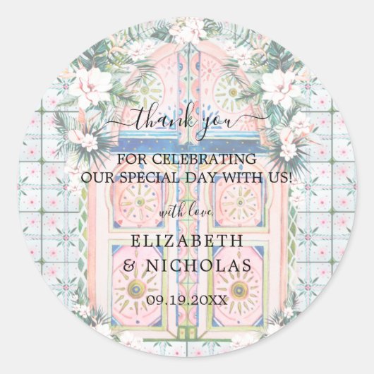 フローラタイル |モロッコの熱帯結婚式の引き出物 ラウンドシール (正面)