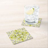 フローラタイル，緑 スクエアペーパーコースター (インサイチュ)