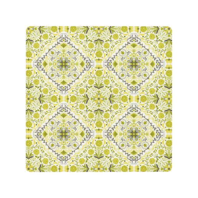 フローラタイル，緑 メタルプリント (正面)