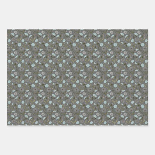 フローラタンポポ青デコップギフト ラッピングペーパーシート (正面3)