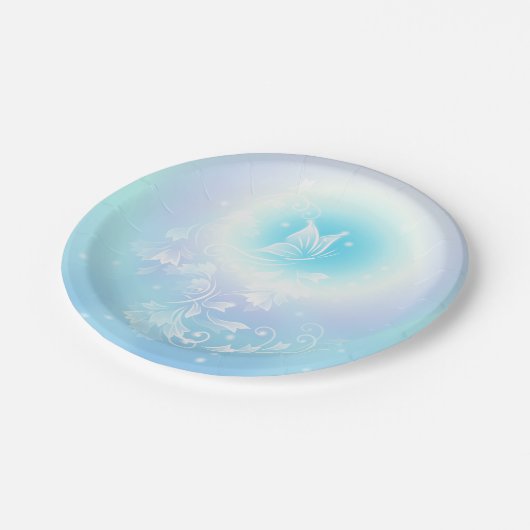 フローラターコイズかわいらし蝶 ペーパープレート (アングル)