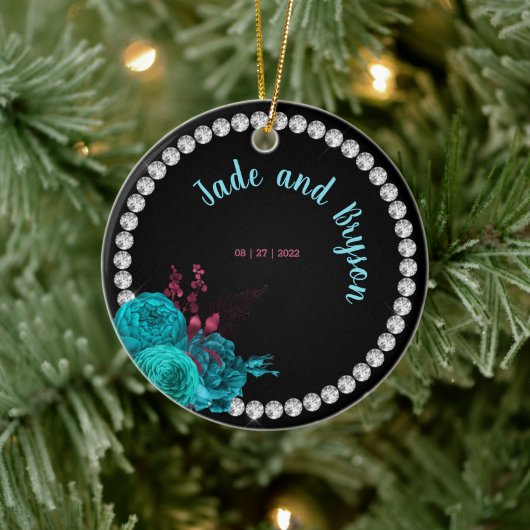 フローラターコイズとマウヴラインエレガントストーン セラミックオーナメント (ツリー)