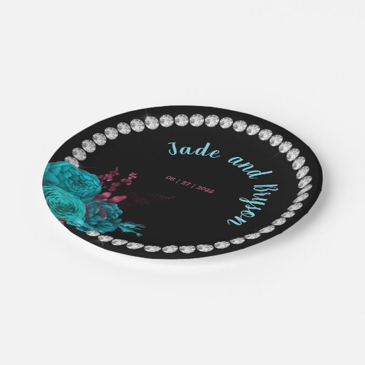 フローラターコイズとマウヴラインエレガントストーン ペーパープレート (アングル)