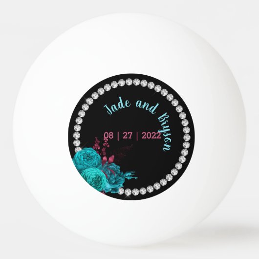 フローラターコイズとマウヴラインエレガントストーン 卓球ボール (正面)