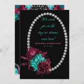 フローラターコイズとメイヴエレガントな結婚式 招待状 (正面/裏面)