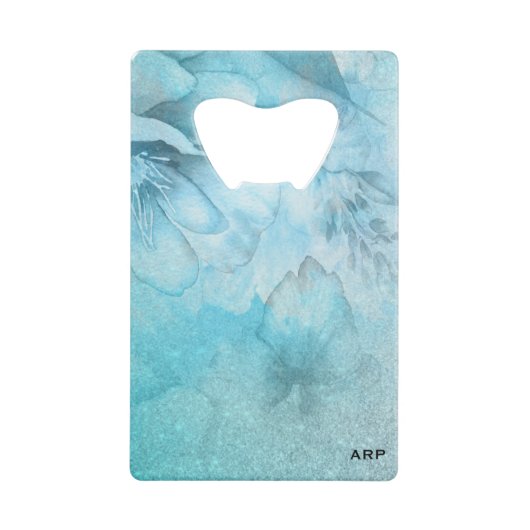 *~*フローラターコイズグリッター水彩天空 クレジットカード栓抜き (正面)